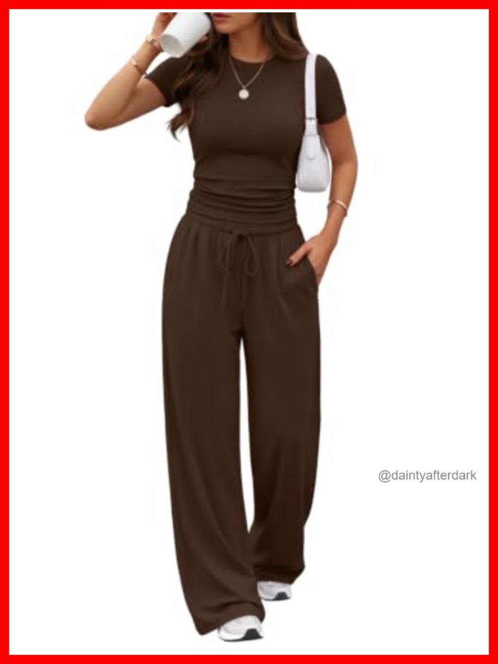 2 Piece Lounge Set Short Sleeve Top Wide Leg Pants with Pockets